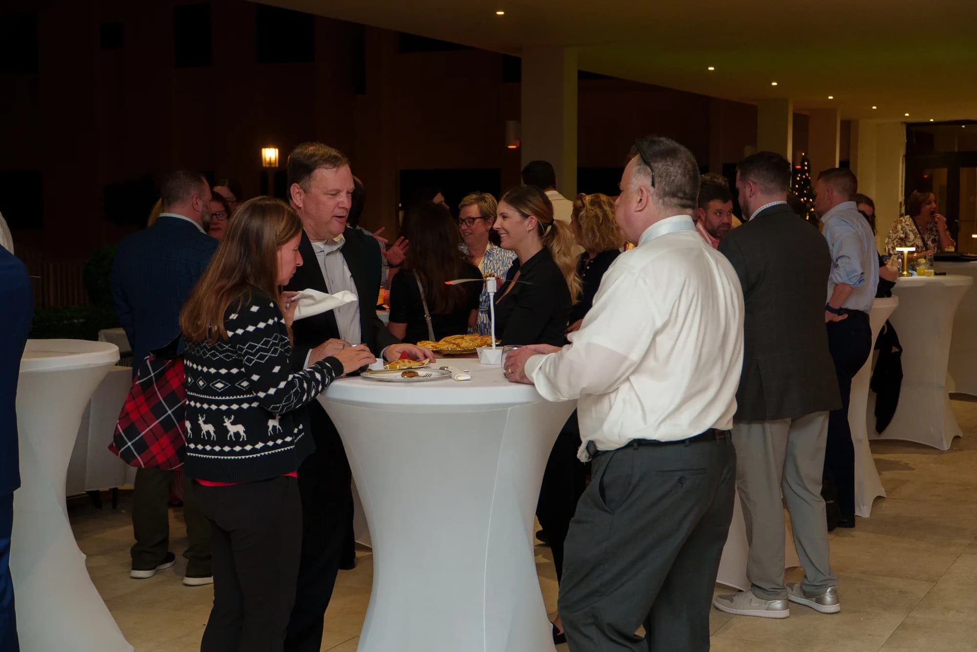Cocktail hour networking at a corporate event
