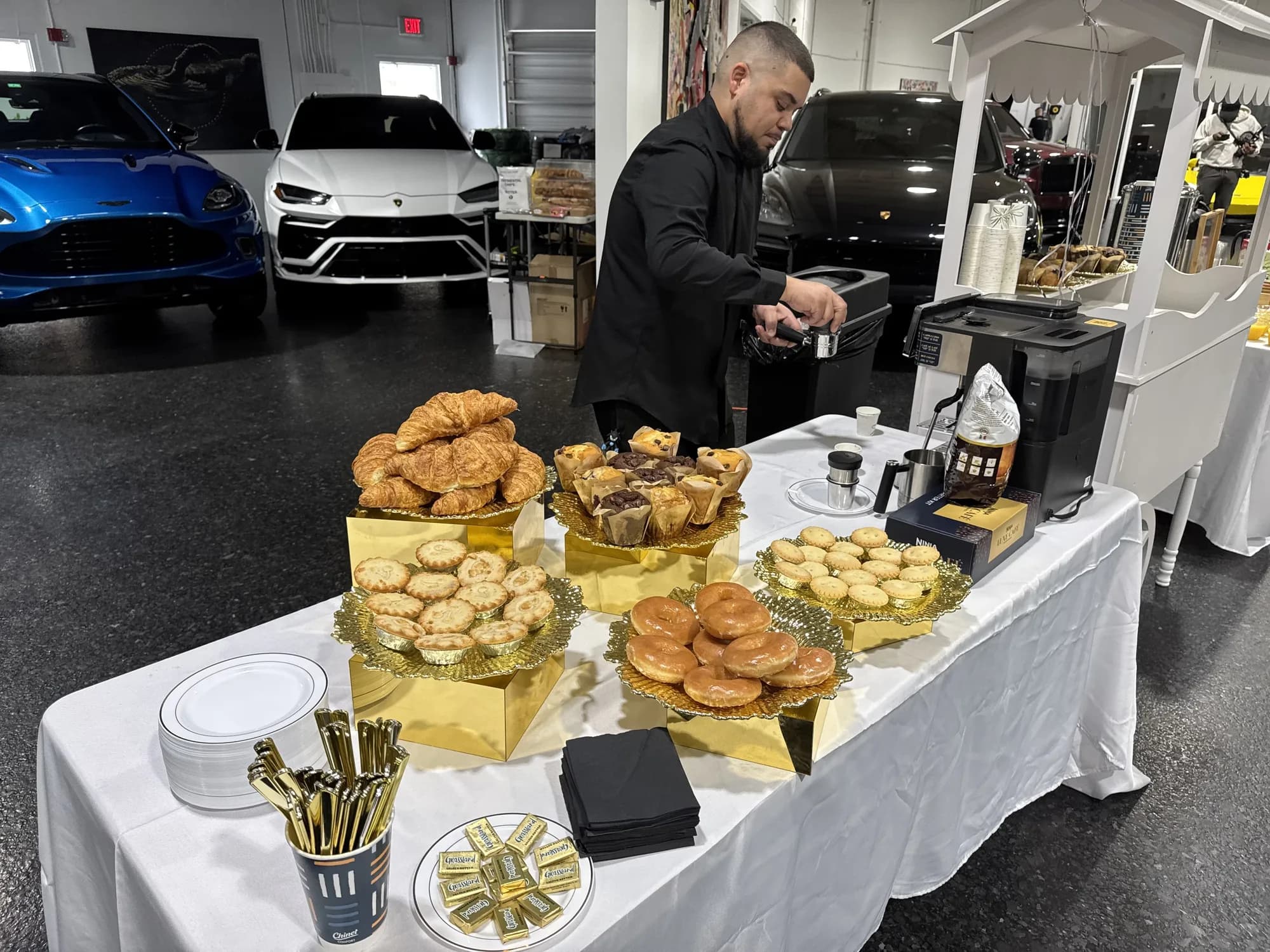 Catering table at a car dealership event