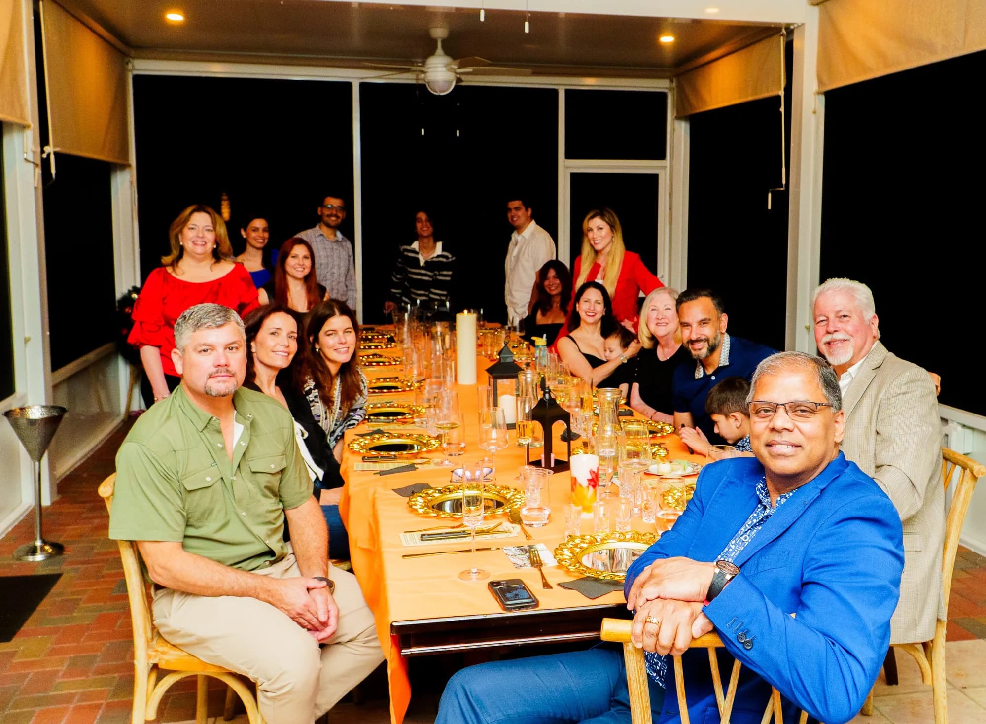 Group photo at a catered dinner party