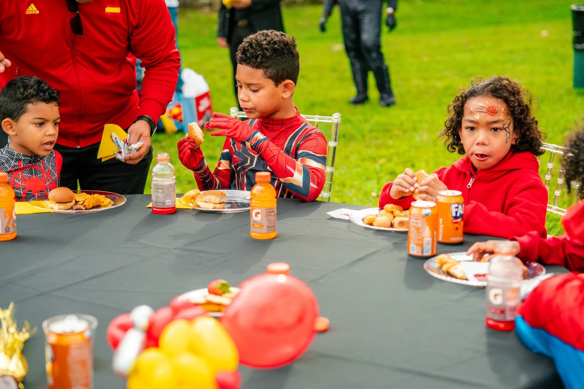Kids eating at a birthday party table