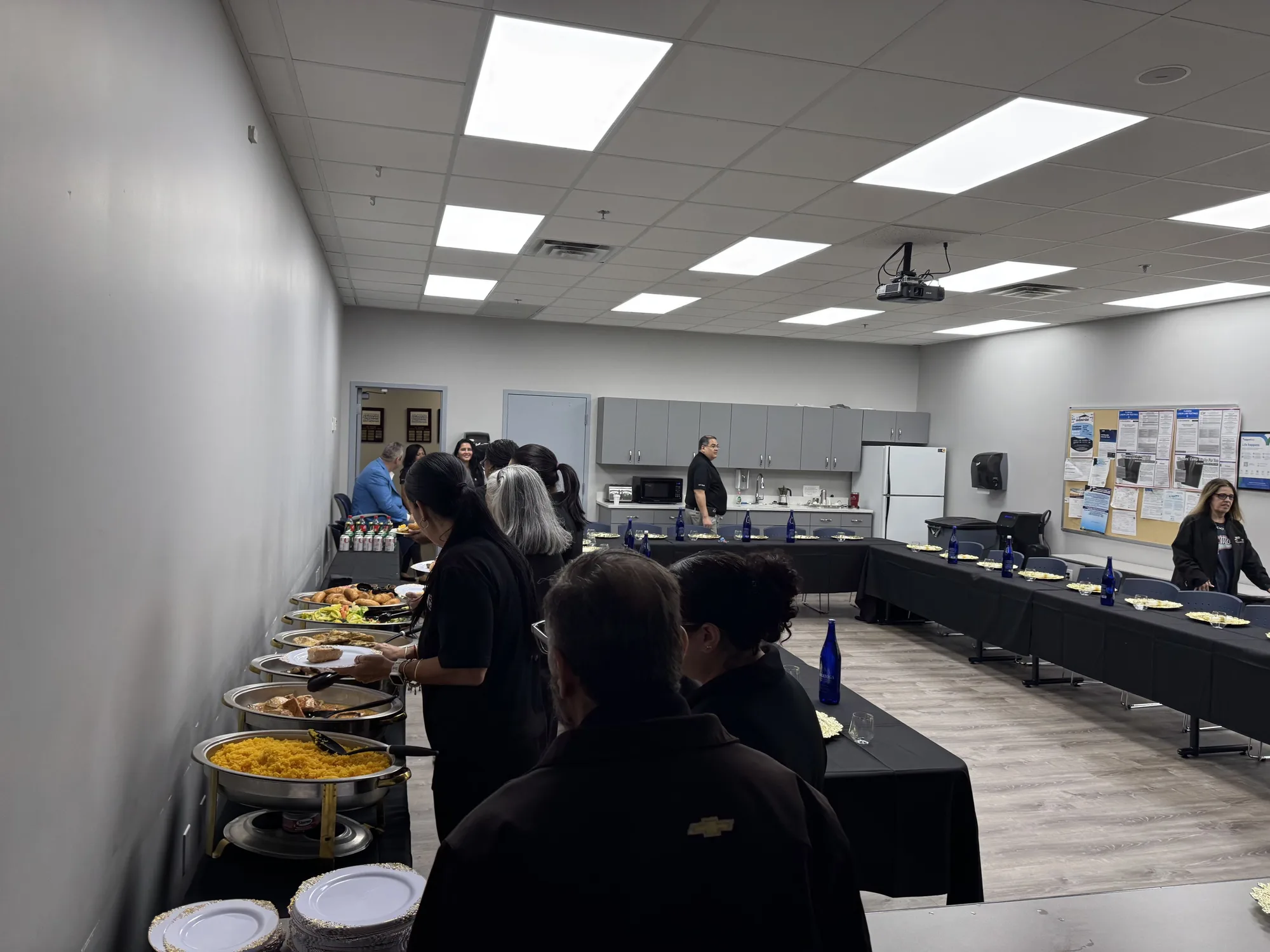 Office buffet on black linen