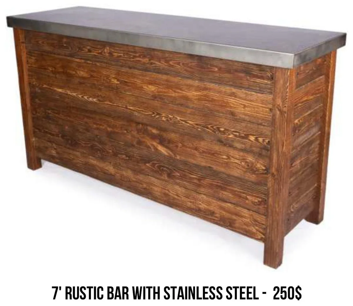 7' Rustic Bar with Stainless Steel Top rental